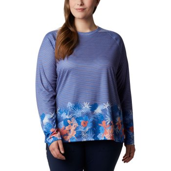 Columbia Sweater Dames, PFG Super Tidal II Long Sleeve Plus Size Blauw Strepen, 83IYWEGXT